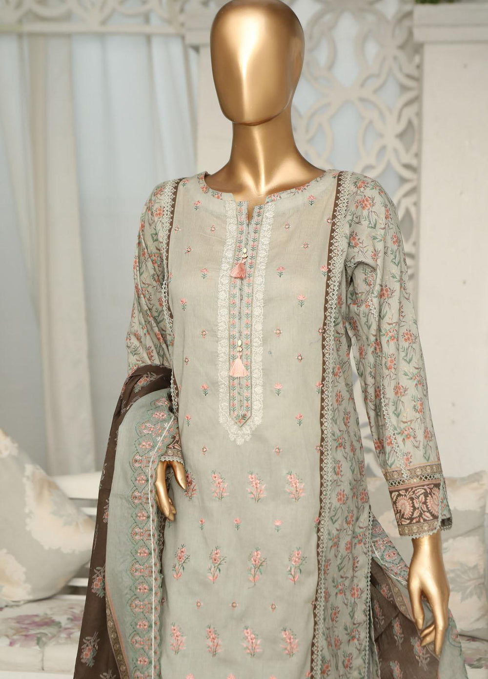 HZ Textiles Embroidered Lawn Suits Unstitched 3 Piece HZ23PCH-1 PEC-2325 - Summer Collection