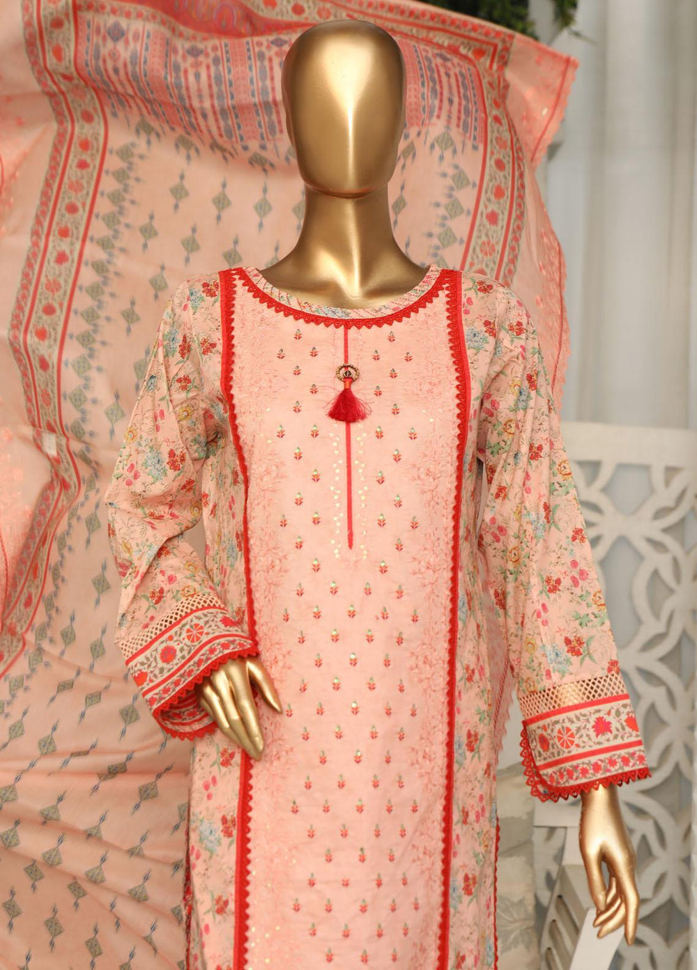 HZ Textiles Embroidered Lawn Suits Unstitched 3 Piece HZ23PCH-1 PEC-2302 - Summer Collection