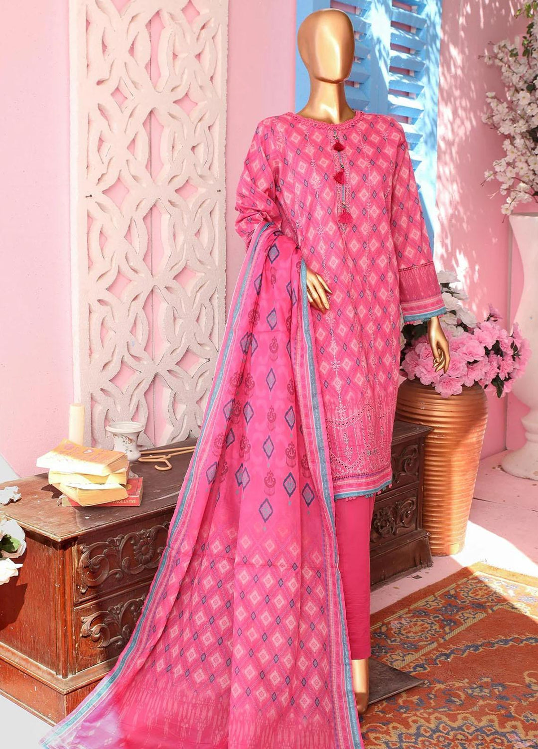 HZ Textiles Embroidered Lawn Suits Unstitched 3 Piece HZ23PCH-2 PEC-0130 - Summer Collection