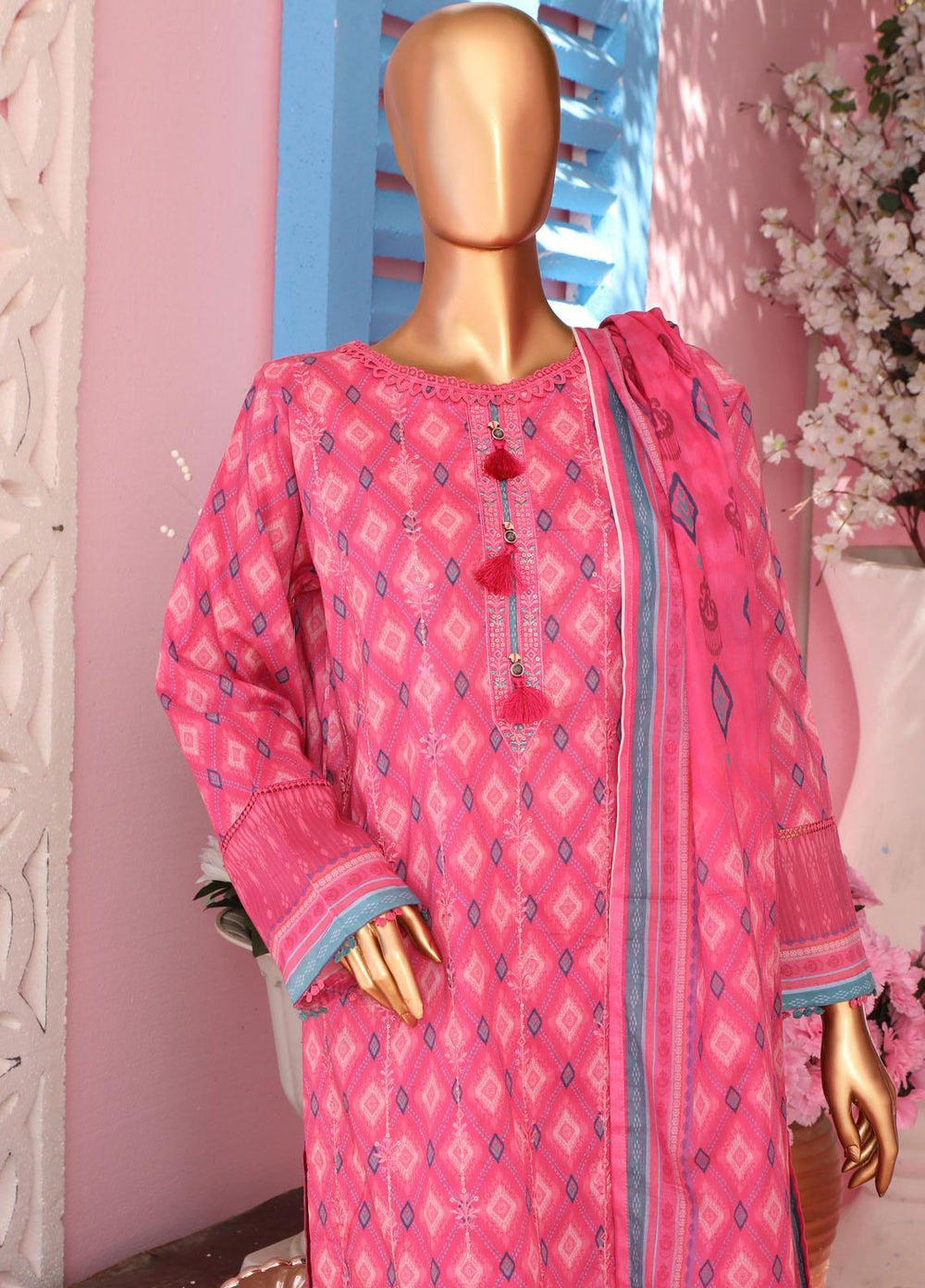 HZ Textiles Embroidered Lawn Suits Unstitched 3 Piece HZ23PCH-2 PEC-0130 - Summer Collection