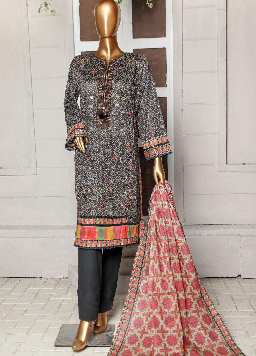 HZ Textiles Embroidered Lawn Suits Unstitched 3 Piece HZ23PCH-2 PEC-0221 - Summer Collection