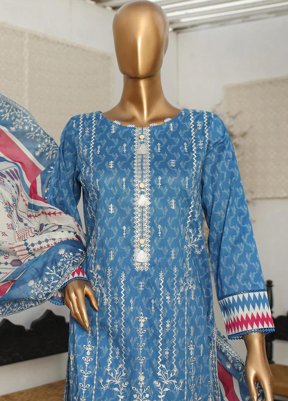 HZ Textiles Embroidered Lawn Suits Unstitched 3 Piece HZ23PCH-4 PEC-0215 - Summer Collection