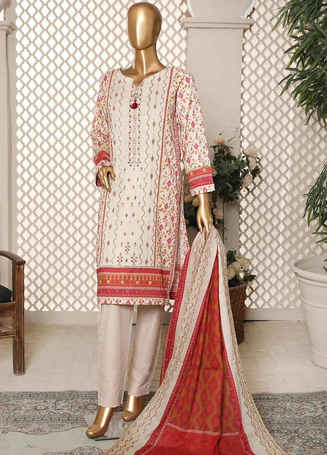 HZ Textiles Embroidered Lawn Suits Unstitched 3 Piece HZ23PCH-5 PEC-0253 - Summer Collection