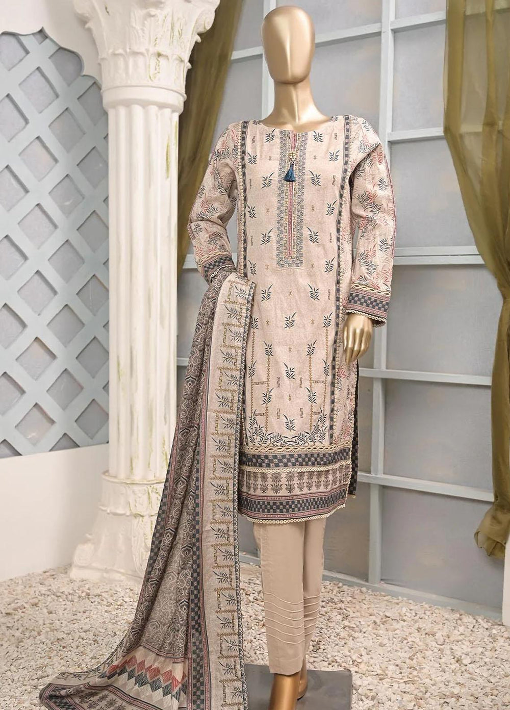 HZ Textiles Embroidered Lawn Suits Unstitched 3 Piece HZ23PCH-5 PEC-2305 - Summer Collection
