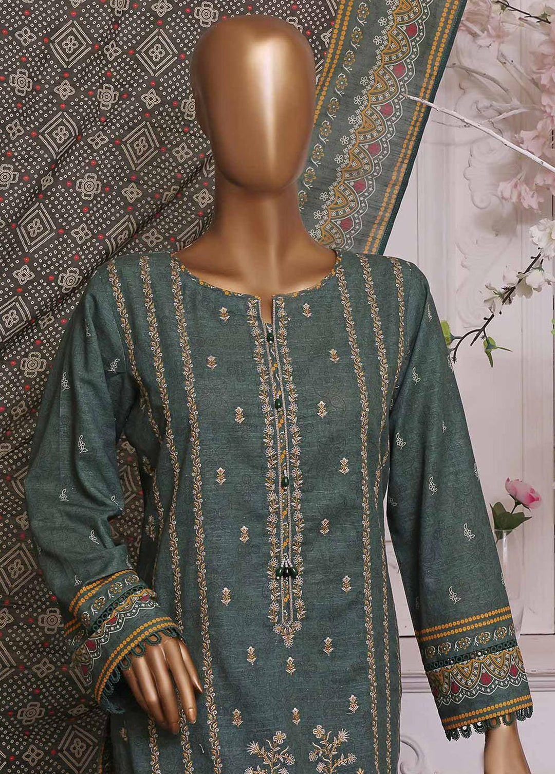 HZ Textiles Embroidered Khaddar Suits Unstitched 3 Piece HZ22PK PKE-2247 - Winter Collection