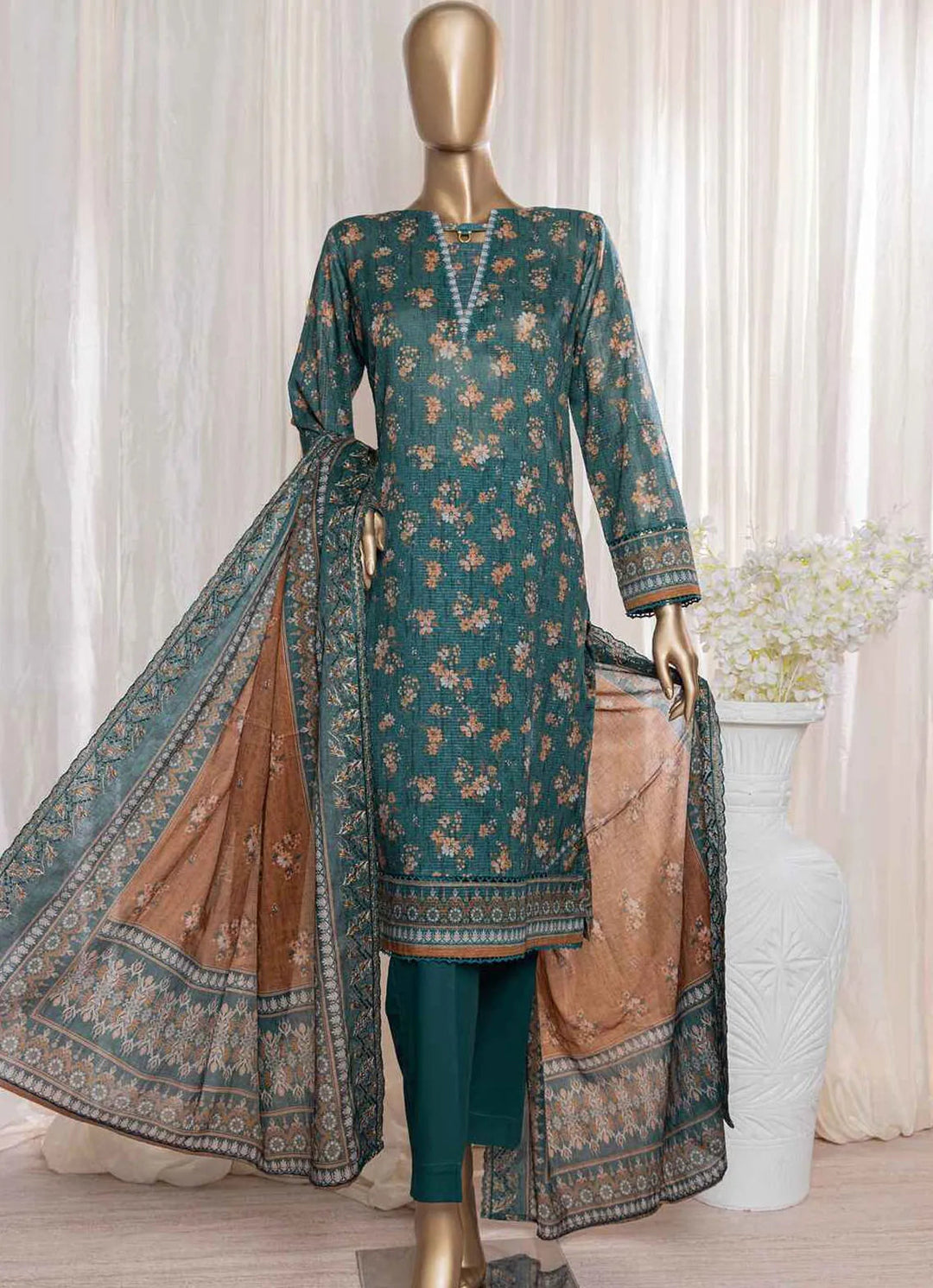 HZ Textiles Pret Embroidered Lawn 3 Piece Suit REC-128