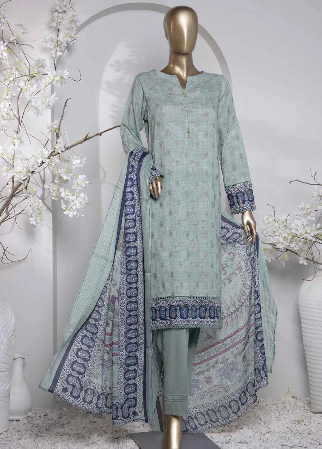Hz Textiles Printed Jacquard Suit Unstitched 3 Piece HZ24TJ P-1031 - Winter Collection