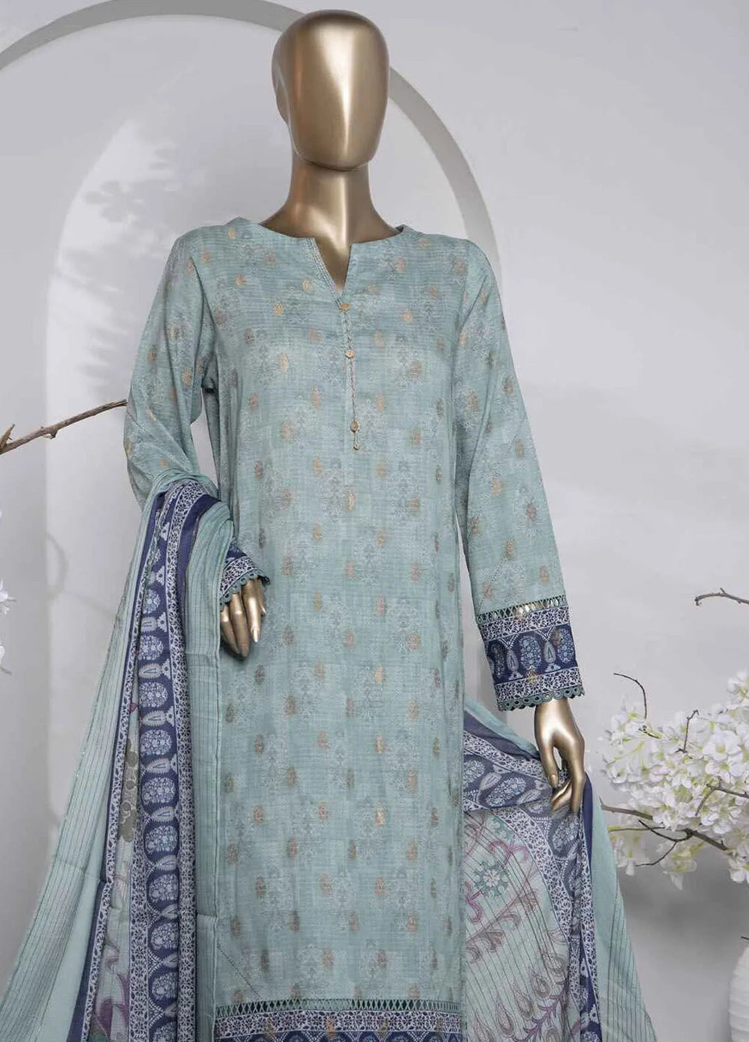 Hz Textiles Printed Jacquard Suit Unstitched 3 Piece HZ24TJ P-1031 - Winter Collection