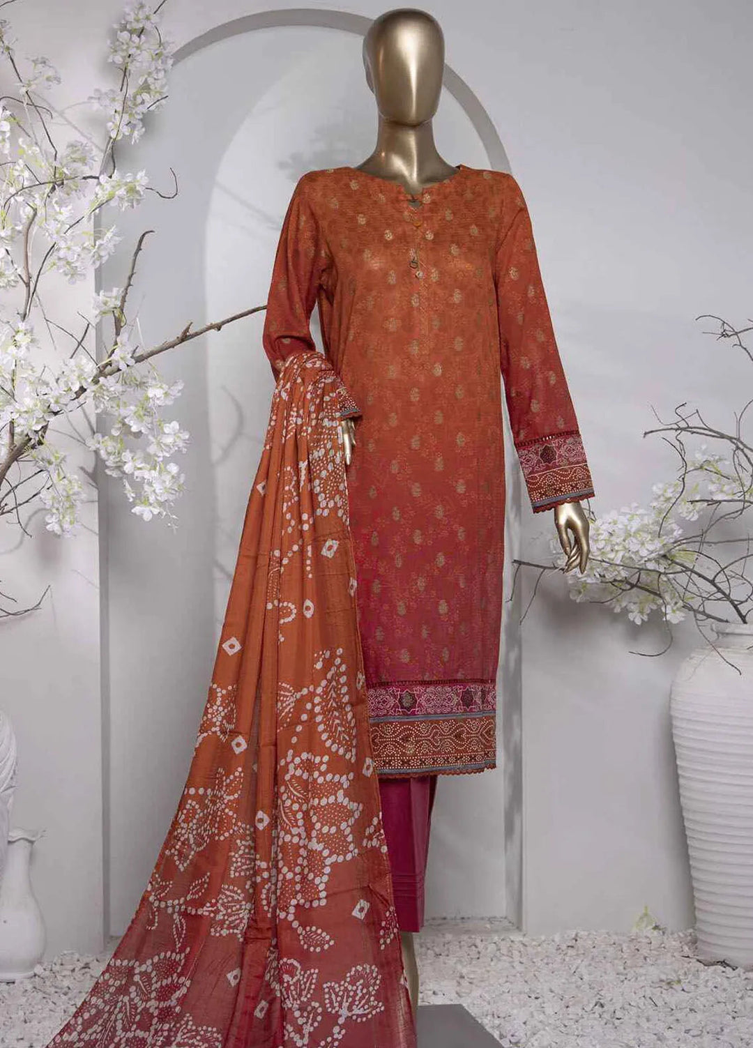 Hz Textiles Printed Jacquard Suit Unstitched 3 Piece HZ24TJ P-1034 - Winter Collection