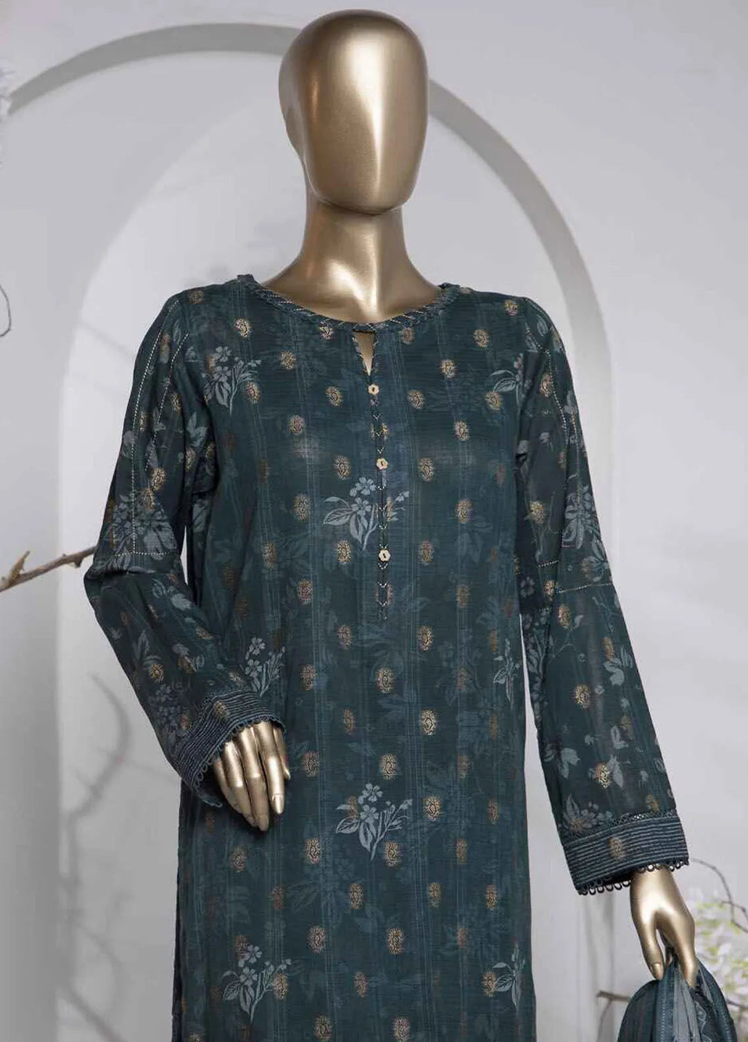 Hz Textiles Printed Jacquard Suit Unstitched 3 Piece HZ24TJ P-1035 - Winter Collection