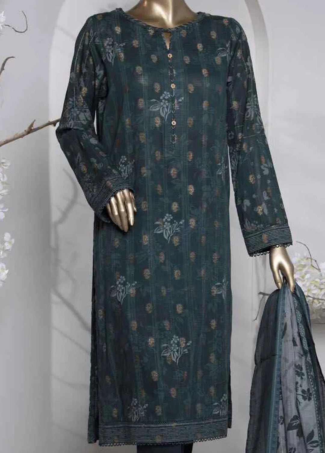Hz Textiles Printed Jacquard Suit Unstitched 3 Piece HZ24TJ P-1035 - Winter Collection