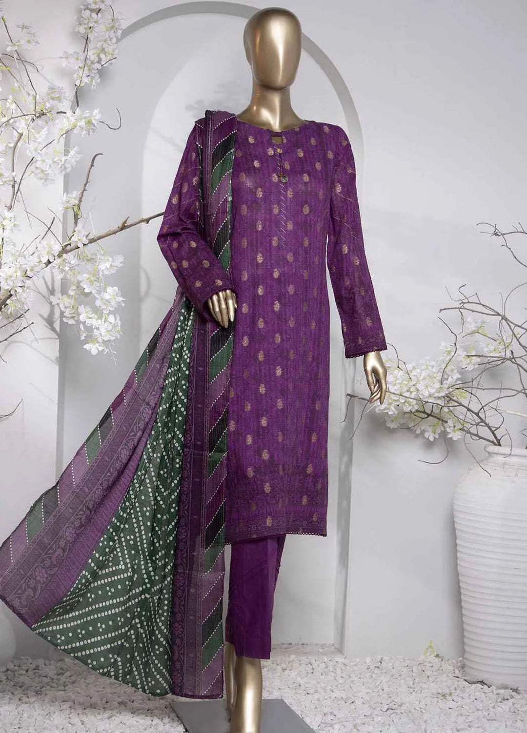 Hz Textiles Printed Jacquard Suit Unstitched 3 Piece HZ24TJ P-1036 - Winter Collection