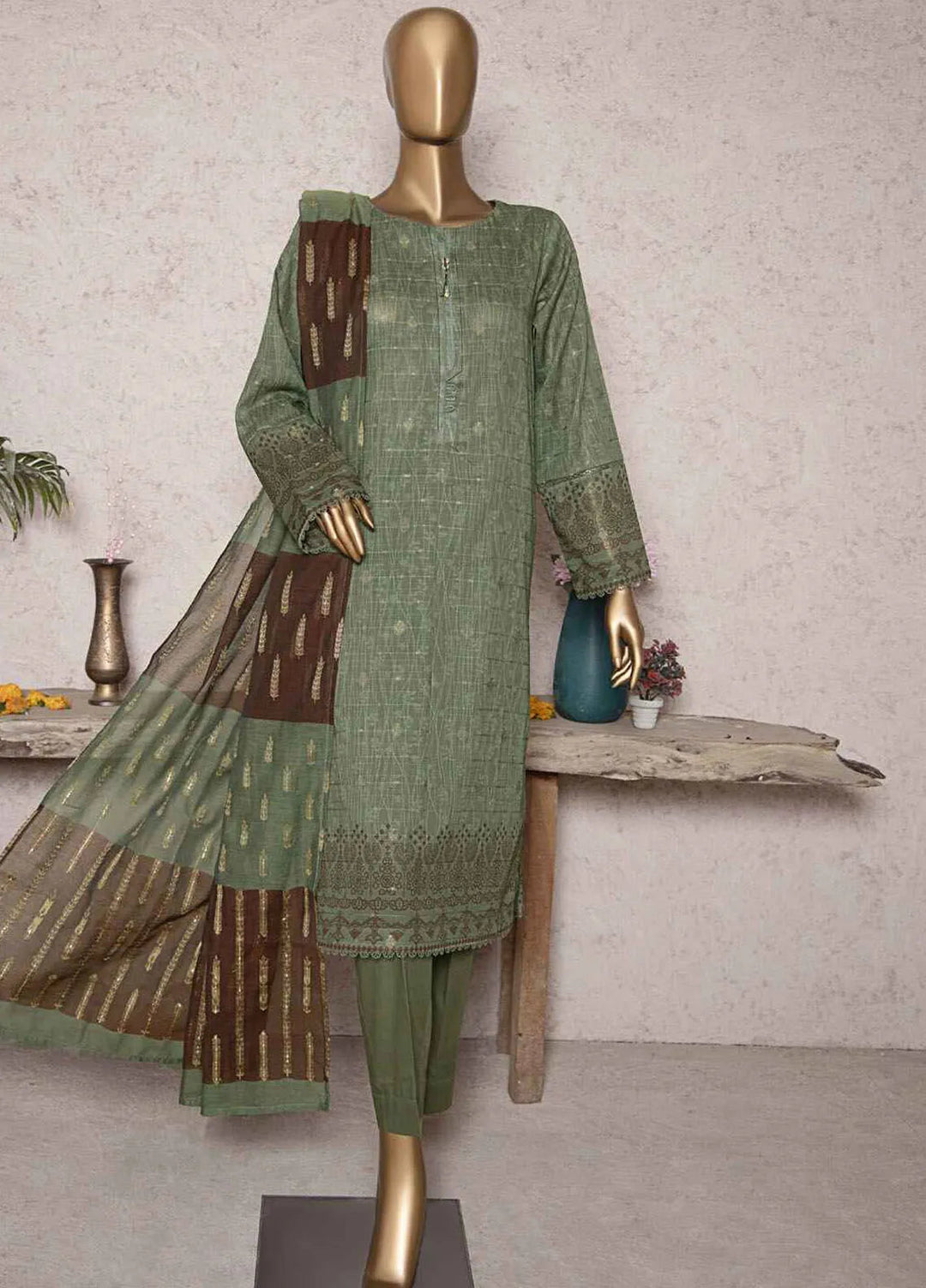HZ Textiles Printed Jacquard Suits Unstitched 3 Piece HZ25TJ TJS-1201 - Winter Collection
