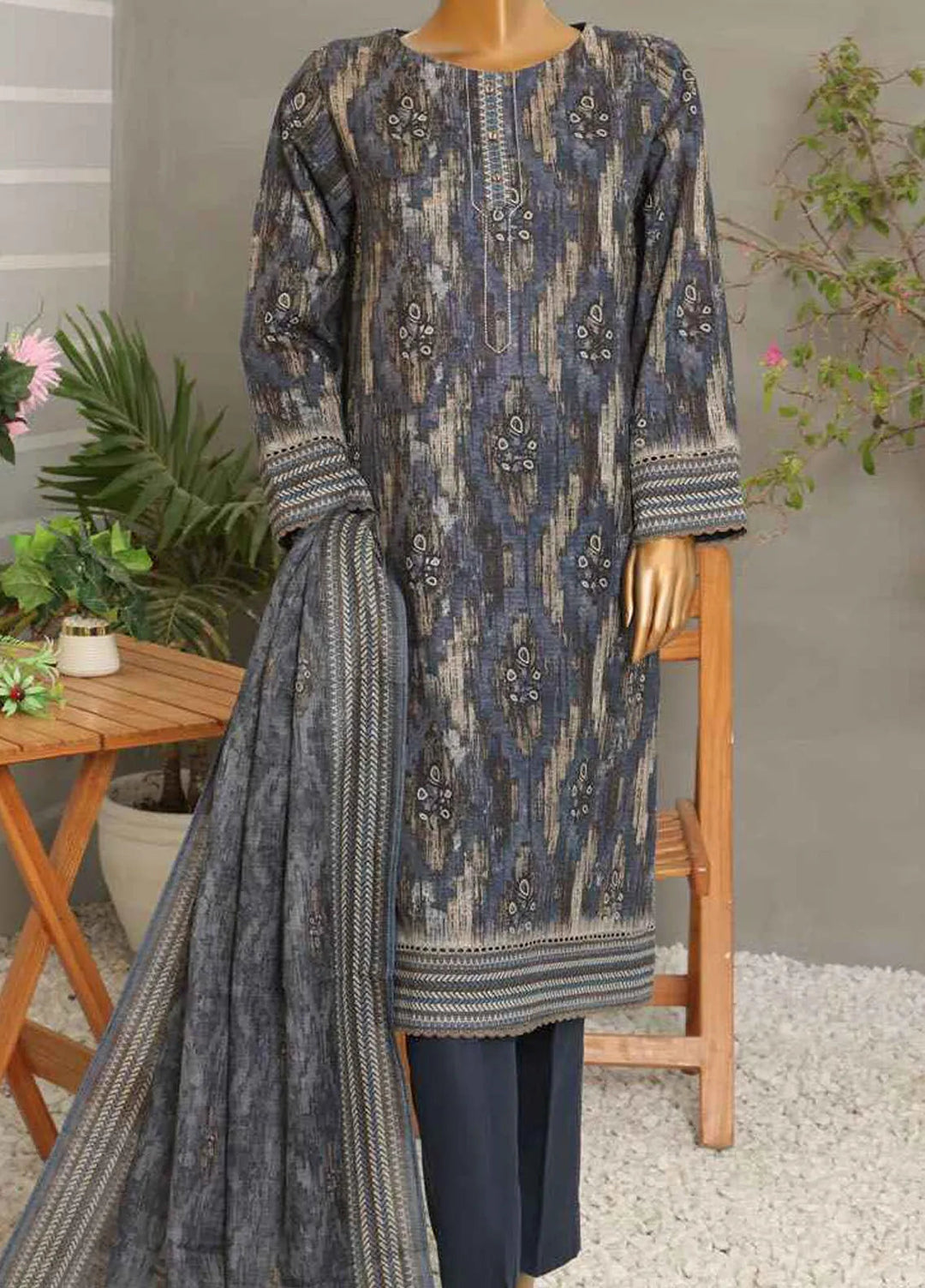 Hz Textiles  Printed Khaddar Suit Unstitched 3 Piece HZ24KW PKP-48 Vol02 - Winter Collection
