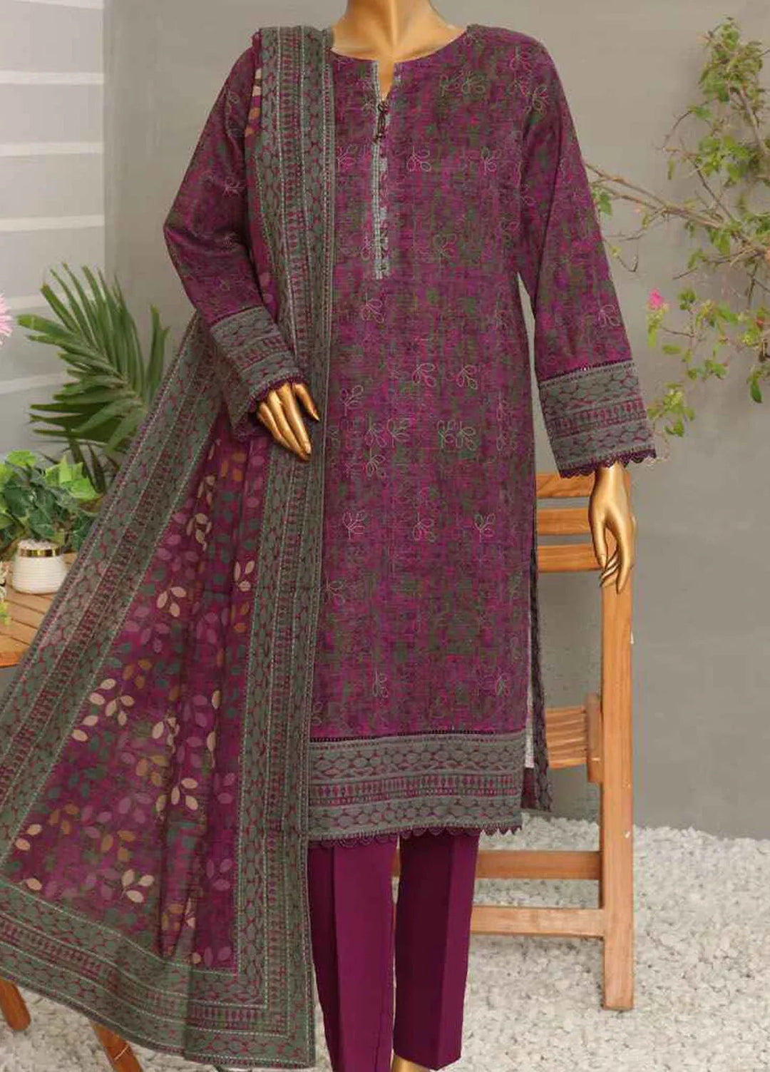 Hz Textiles  Printed Khaddar Suit Unstitched 3 Piece HZ24KW PKP-49 Vol02 - Winter Collection