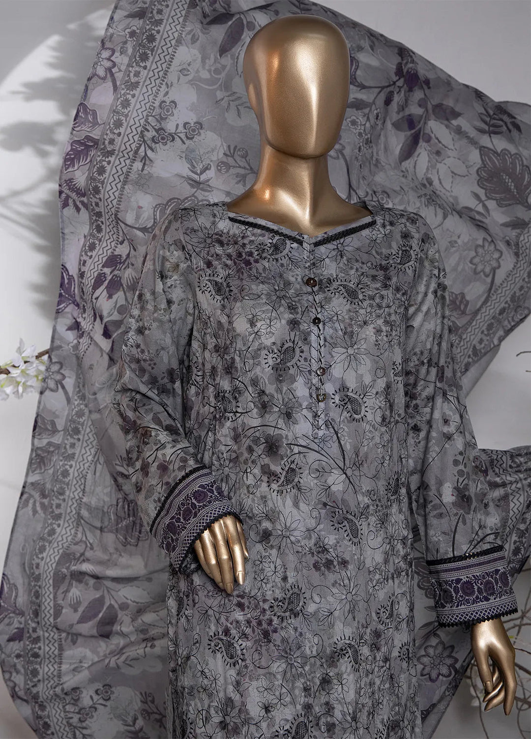 HZ Textiles Printed Lawn Suit Unstitched 3 Piece HZ24D PDE-801 - Summer Collection