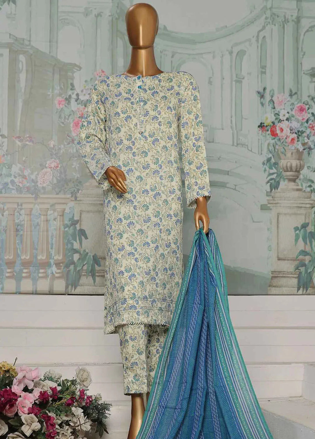 Hz Textiles Printed Lawn Suit Unstitched 3 Piece HZ24PA PCC-227-B - Summer Collection