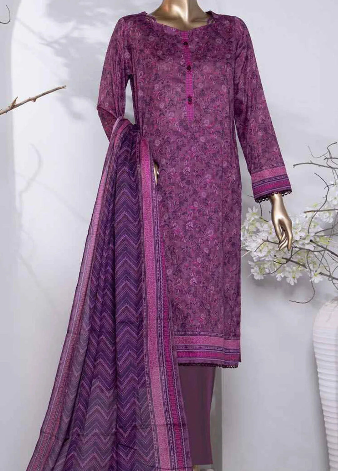 Hz Textiles Printed Lawn Suit Unstitched 3 Piece HZ24PL PPC-198 - Summer Collection