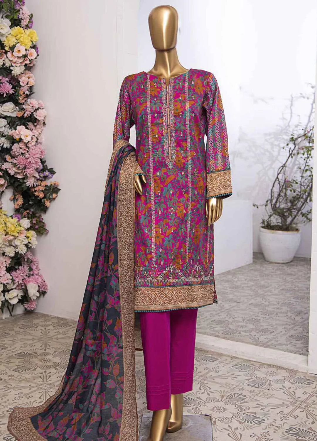 HZ Textiles Printed Lawn Suits Unstitched 3 Piece HZ25MM MEK-238 - Summer Collection