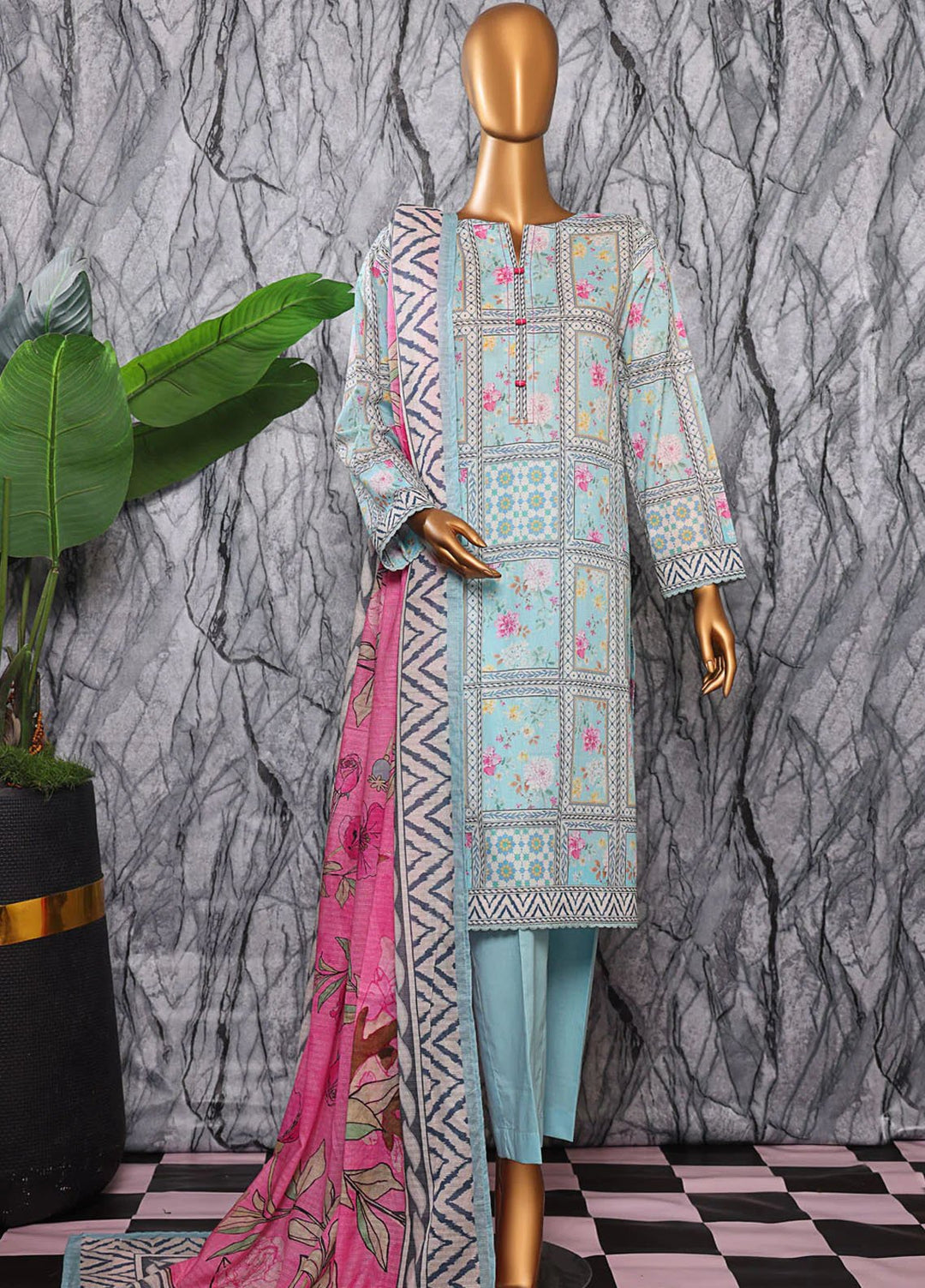 Hz Textiles Printed Lawn Suits Unstitched 3 Piece PPC-608 - Summer Collection