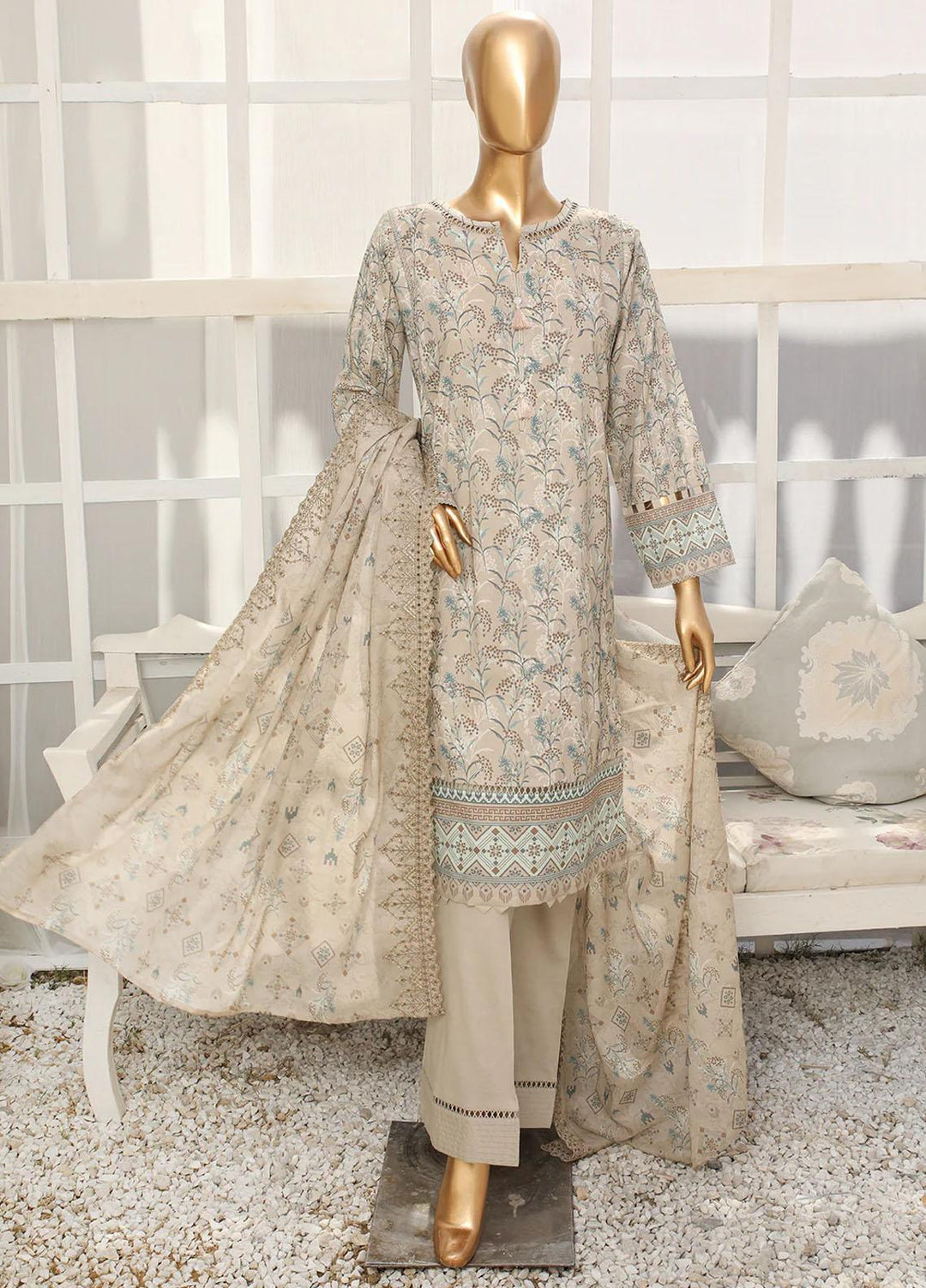 HZ Textiles Printed Lawn Suits Unstitched 3 Piece HZ23M MC-1008 - Summer Collection