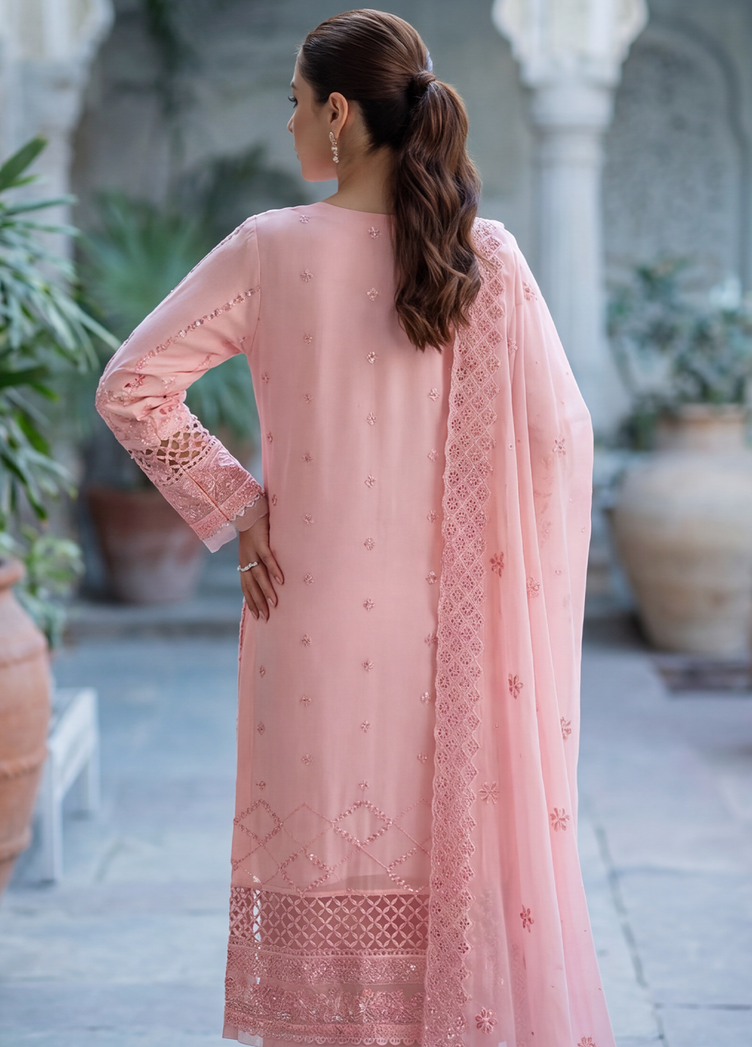 Fasane by HZ Textiles RTW Embroidered Chiffon 3 Piece Suit HZ26UCF HZK-241 Pink - Festive Collection
