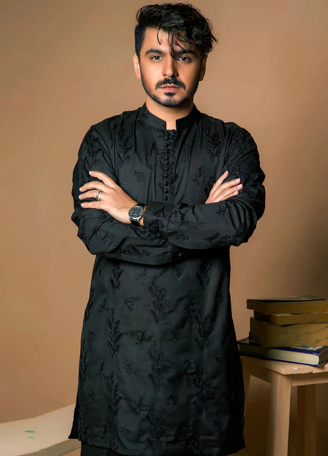 Ibtada E Ishq By Ahmad Raza Slub Embroidered Men Kurta Pajama - AR-5006