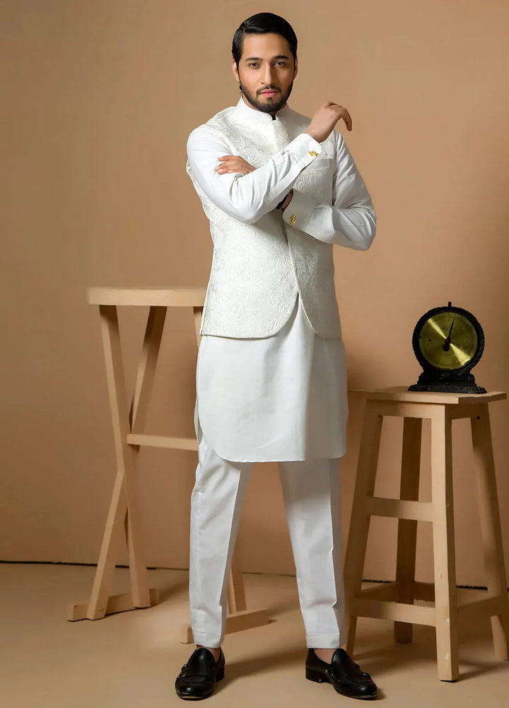 Ibtada E Ishq By Ahmad Raza Wash N Wear Embroidered Men Kurta Pajama With Waistcoat - AR-5012