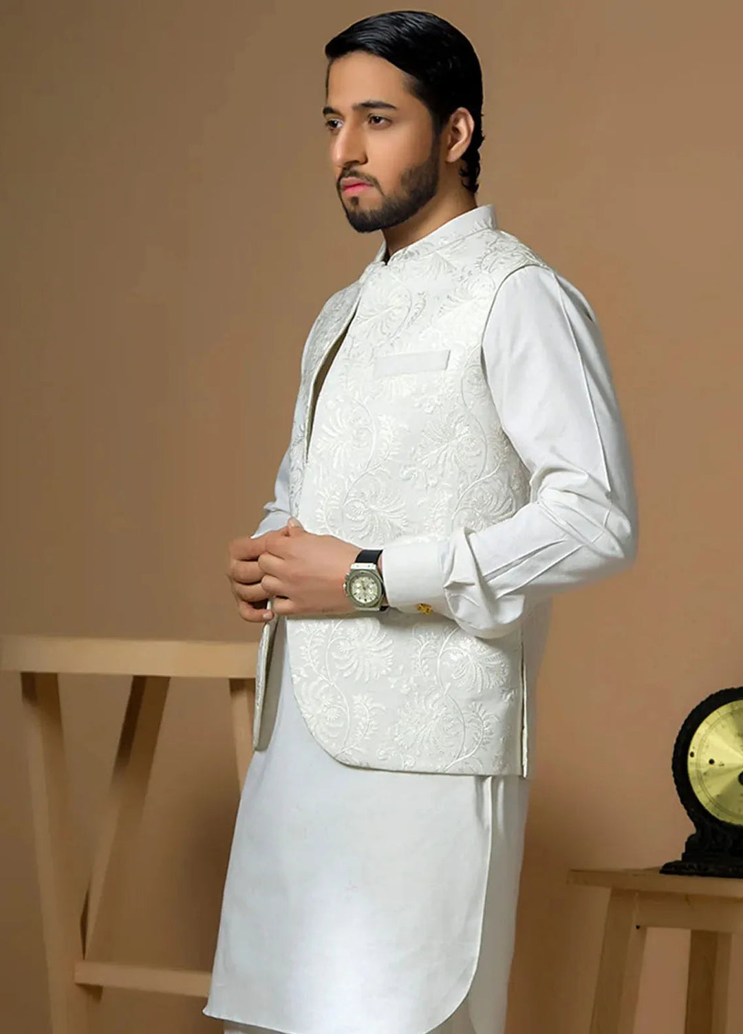 Ibtada E Ishq By Ahmad Raza Wash N Wear Embroidered Men Kurta Pajama With Waistcoat - AR-5012