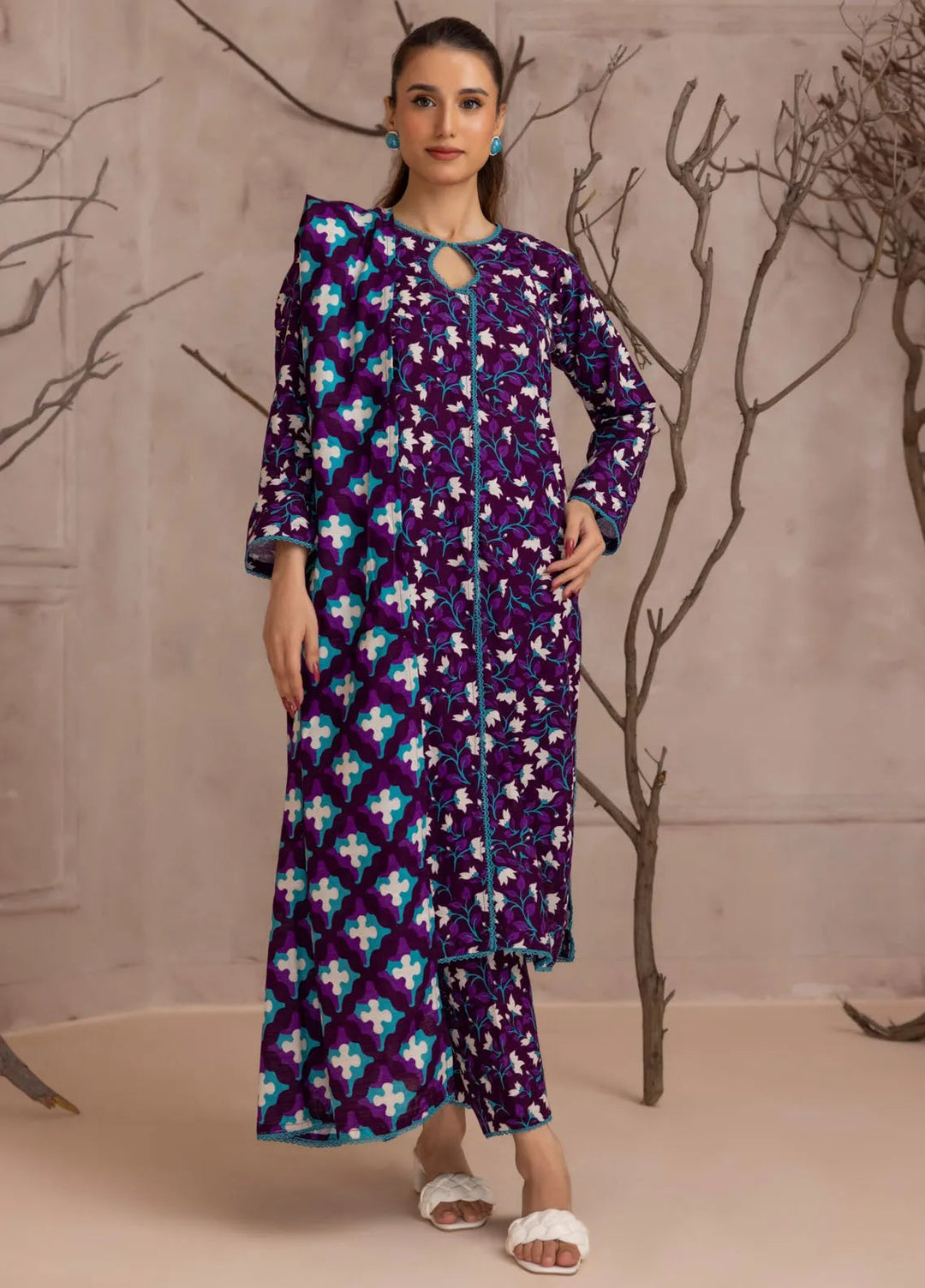 Identic By Regalia Printed Khaddar Suit Unstitched 3 Piece RGT24I4 D-06 - Winter Collection