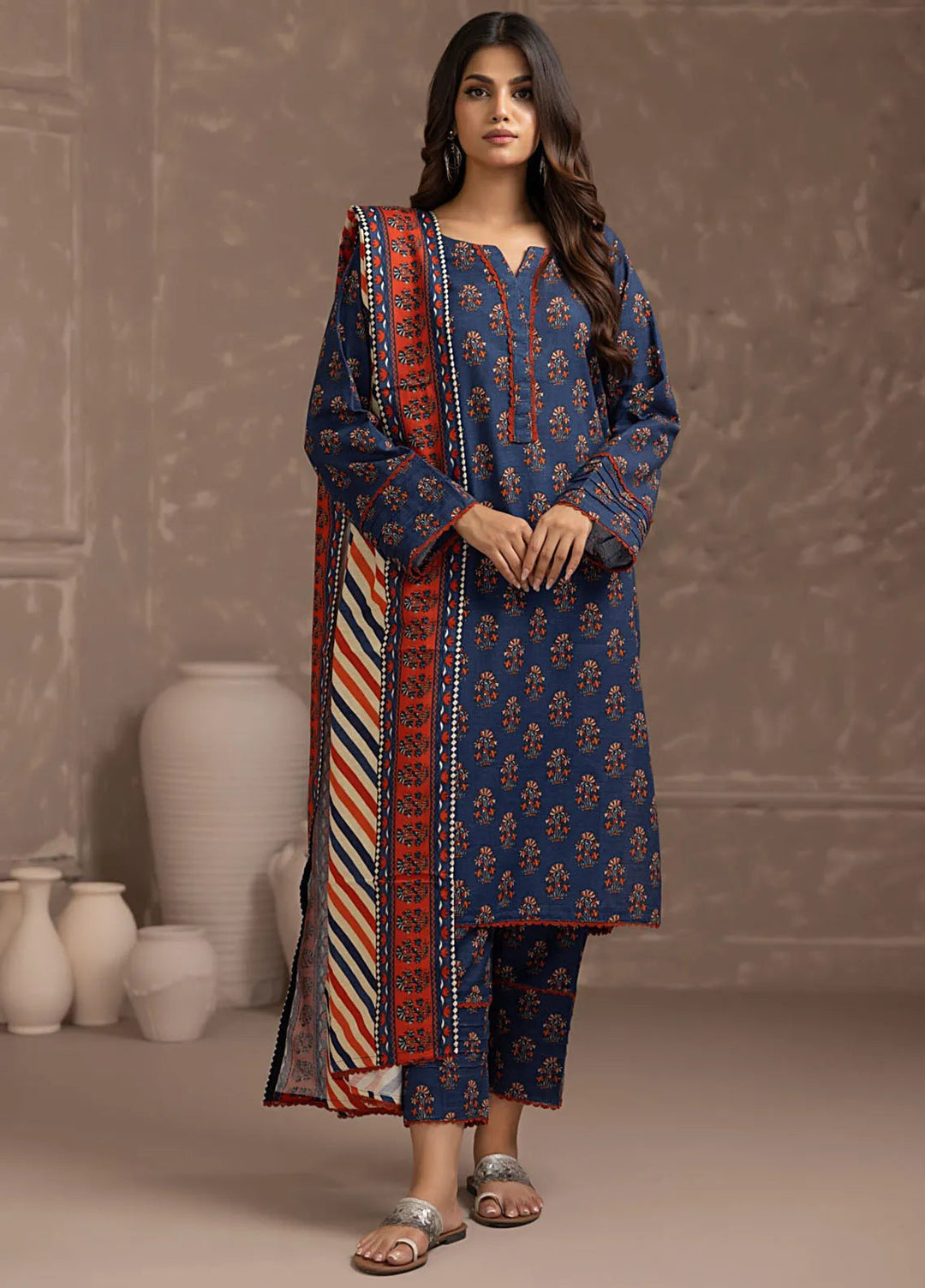 Identic By Regalia Printed Khaddar Suit Unstitched 3 Piece RGT24I4 D-10 - Winter Collection