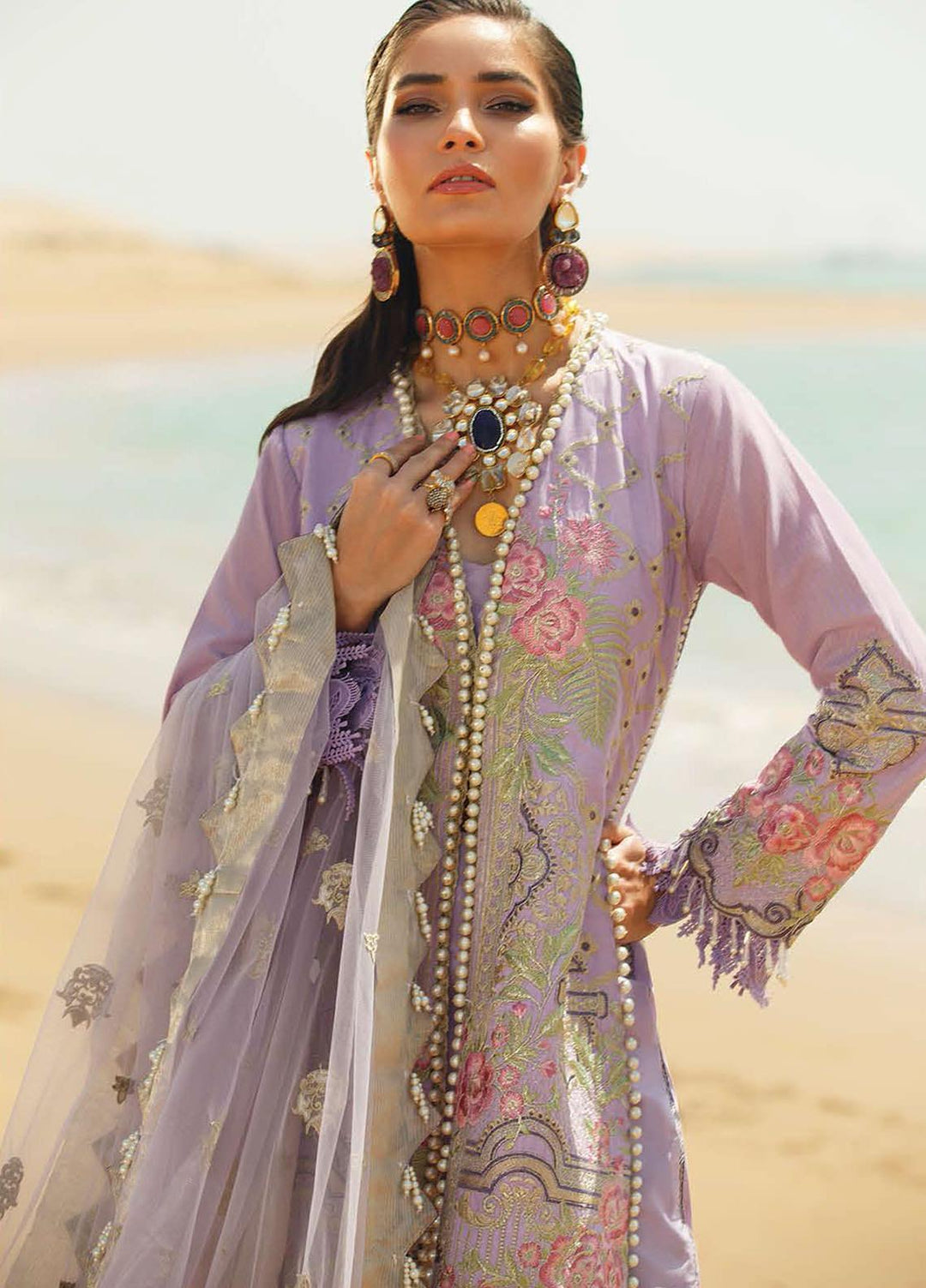 ILAHA Embroidered Lawn Suits Unstitched 3 Piece ILH21L IL001-Lavanta - Luxury Collection