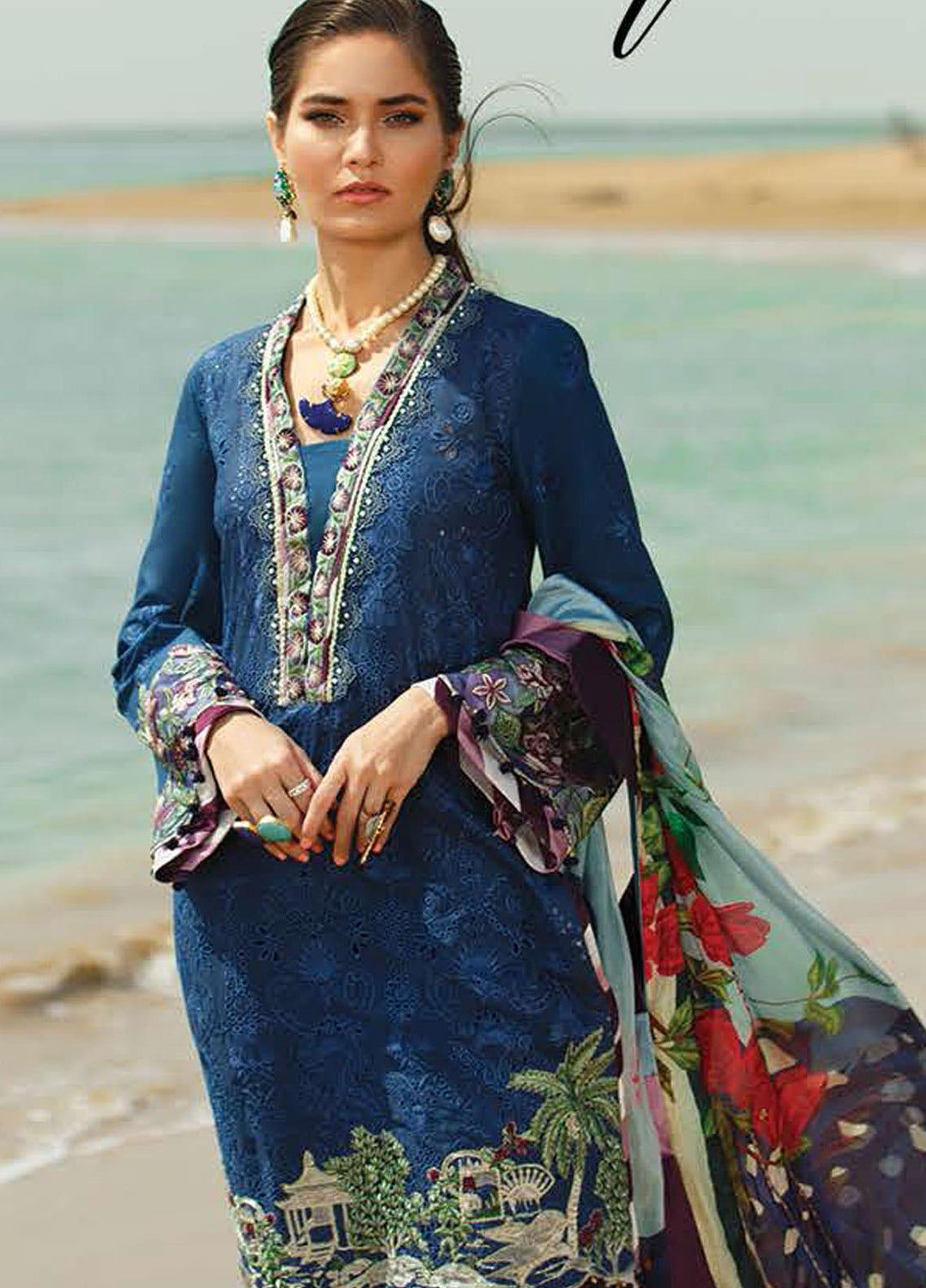 ILAHA Embroidered Lawn Suits Unstitched 3 Piece ILH21L IL002-Mavi Gul - Luxury Collection