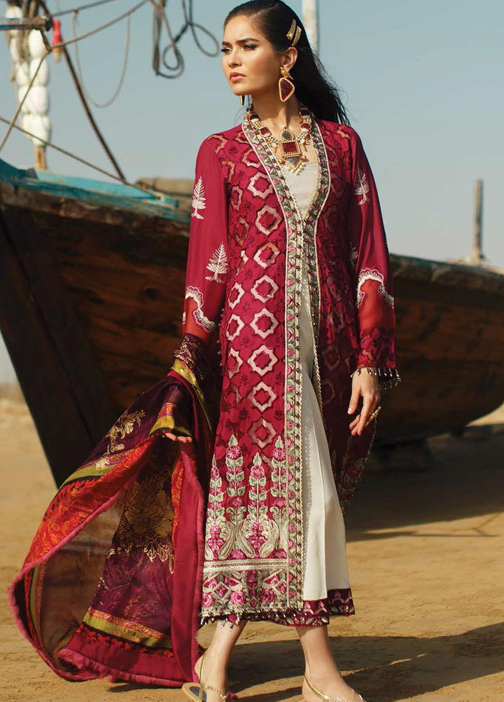 ILAHA Embroidered Lawn Suits Unstitched 3 Piece ILH21L IL004-Kirmizi - Luxury Collection