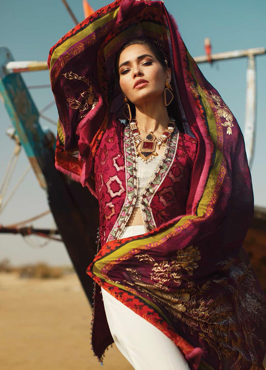 ILAHA Embroidered Lawn Suits Unstitched 3 Piece ILH21L IL004-Kirmizi - Luxury Collection