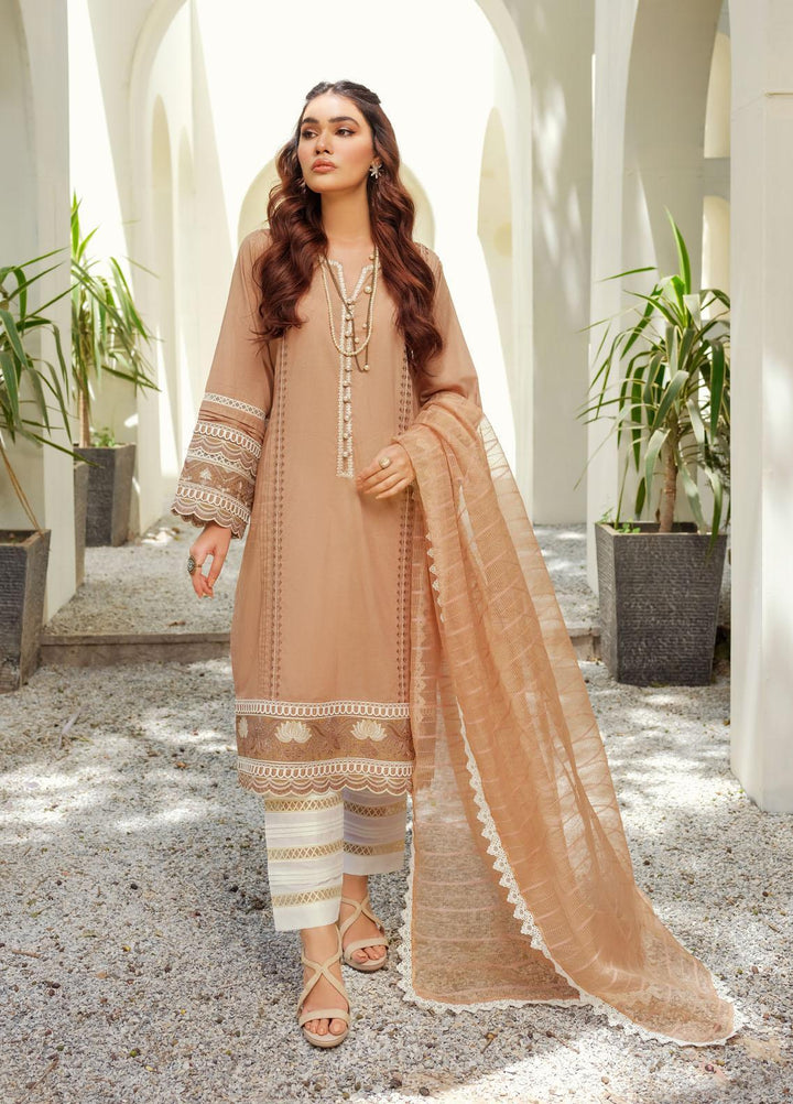 ILAHA Ready to Wear  Lawn 3 Piece Dress Brown D-05