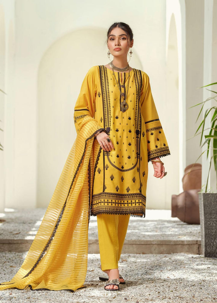 ILAHA Ready to Wear  Lawn 3 Piece Dress Mustard D-02