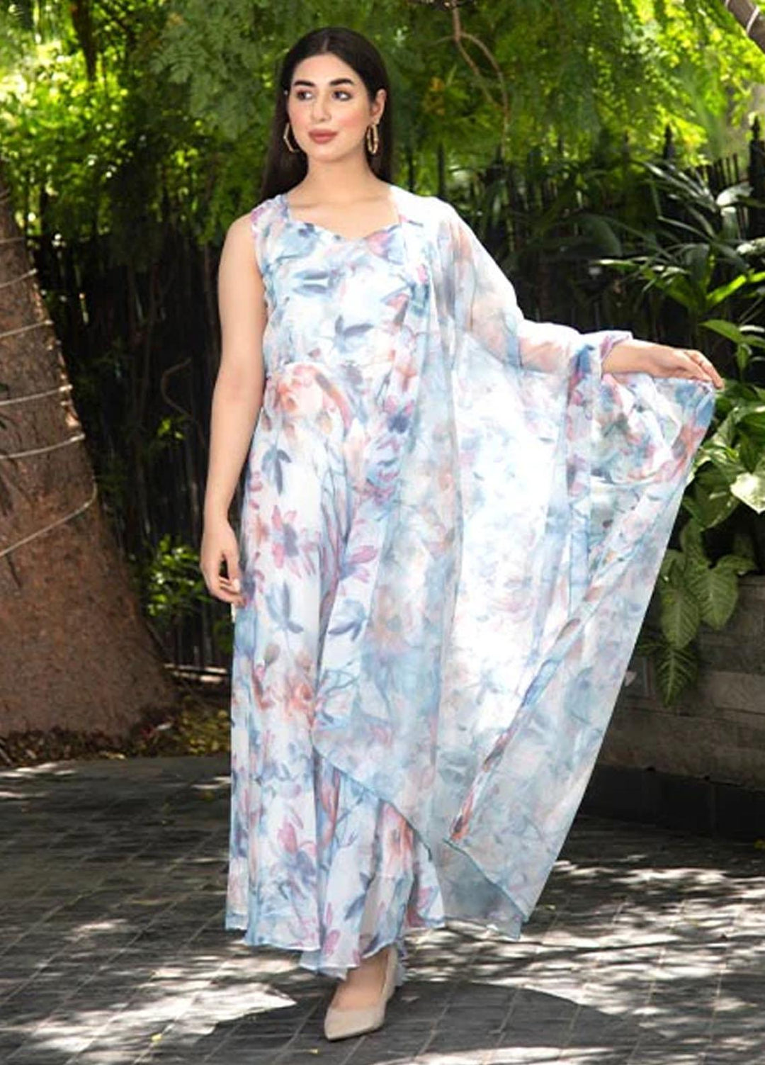 Nazmina Pret Casual Chiffon 2 Piece Suit FRT-39 White birdie