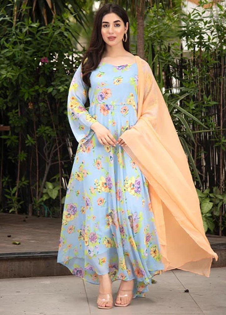 Nazmina Pret Casual Chiffon 2 Piece Suit FRT-40 Shiny sky