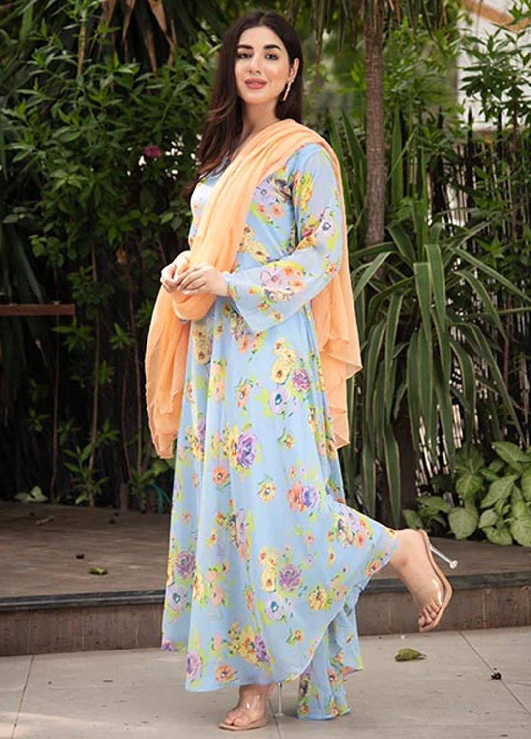 Nazmina Pret Casual Chiffon 2 Piece Suit FRT-40 Shiny sky