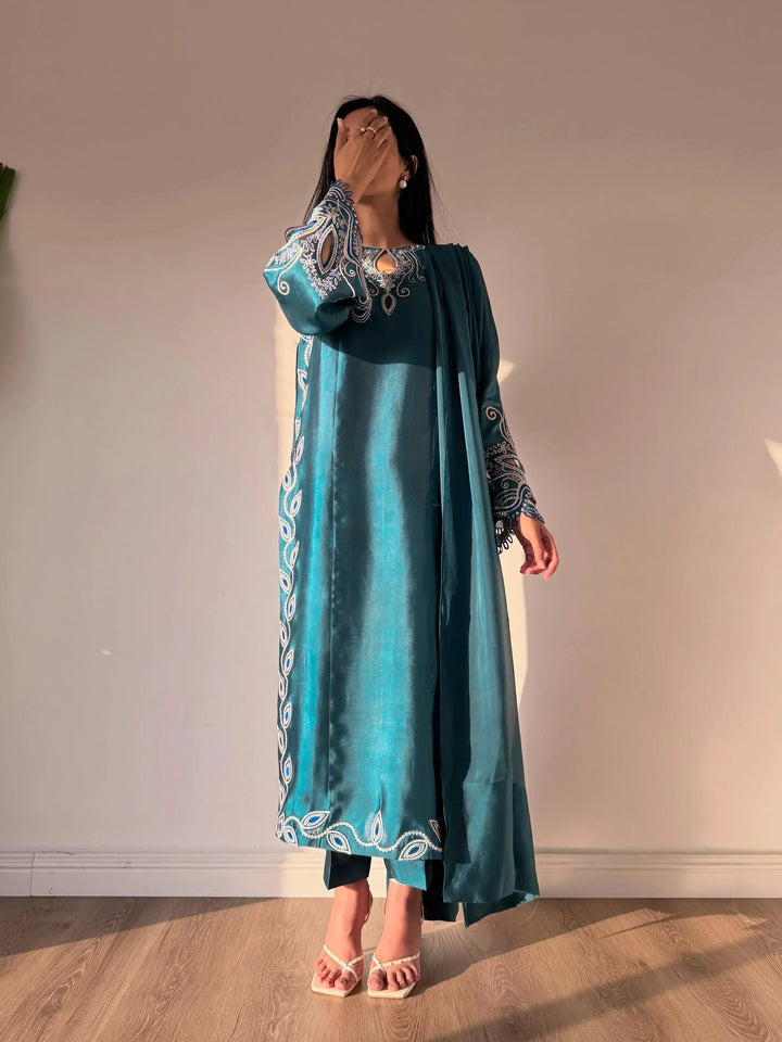 Scherezade Women RTW Embroidered Sheesha Silk 3 Piece Suit LEENA - Festive Collection