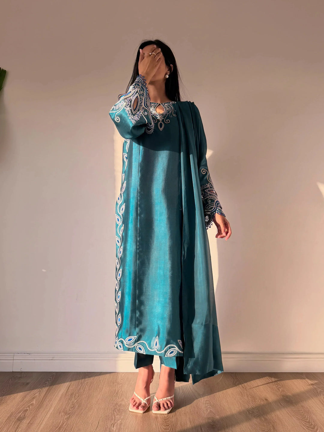 Scherezade Women RTW Embroidered Sheesha Silk 3 Piece Suit LEENA - Festive Collection