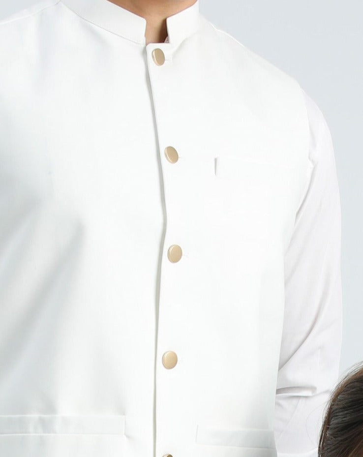 Muraqsh Ready To Wear Solids Cotton Men Mint Kameez Shalwar with Off White Suiting Waistcoat Round Cut MURW-KS - Summer Collection