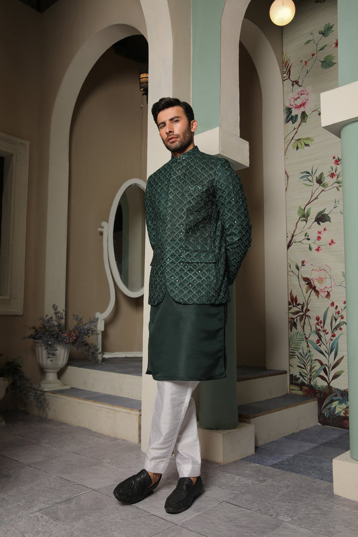 Muraqsh Ready To Wear Solids Silk Men Raw Silk Kurta Trouser AA-RSKT-BW - Winter Collection