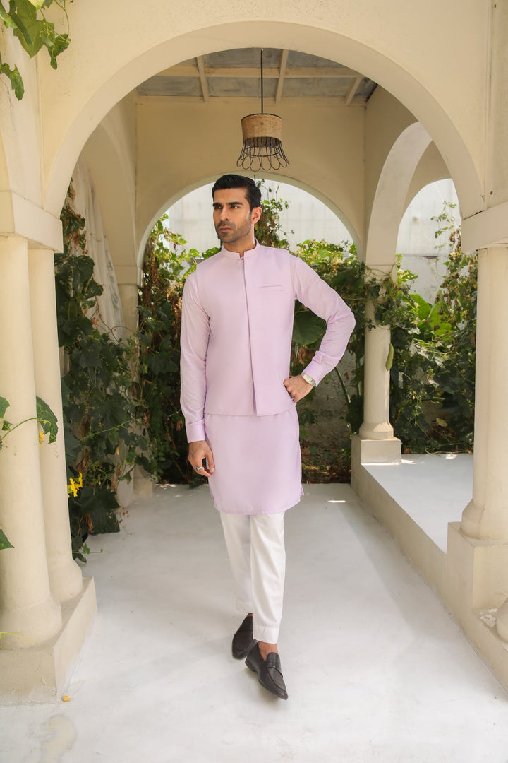 Muraqsh Ready To Wear Solids Cotton Men Lilac Blended Waistcoat Straigth Cut MURKTWW-WC - Summer Collection