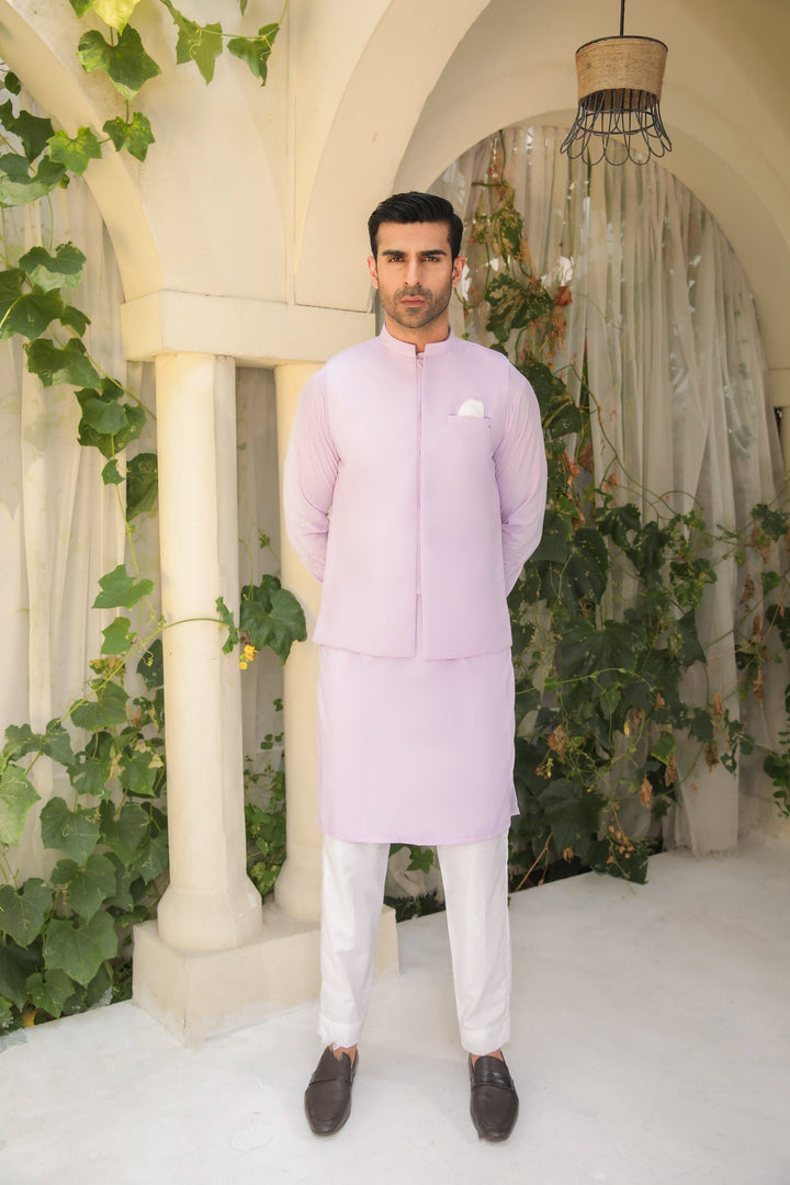Muraqsh Ready To Wear Solids Cotton Men Lilac Blended Waistcoat Straigth Cut MURKTWW-WC - Summer Collection