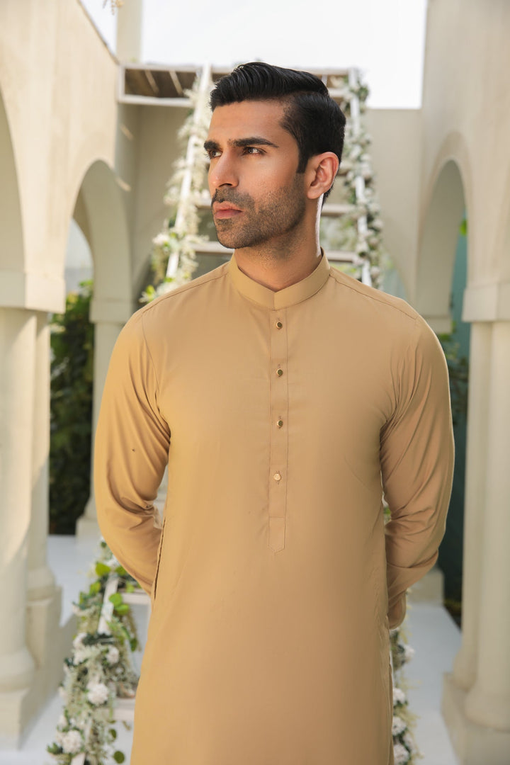 Muraqsh Ready To Wear Solids Cotton Men Camel Kurta Trouser/Shalwar MUR-CKTHL - Summer Collection