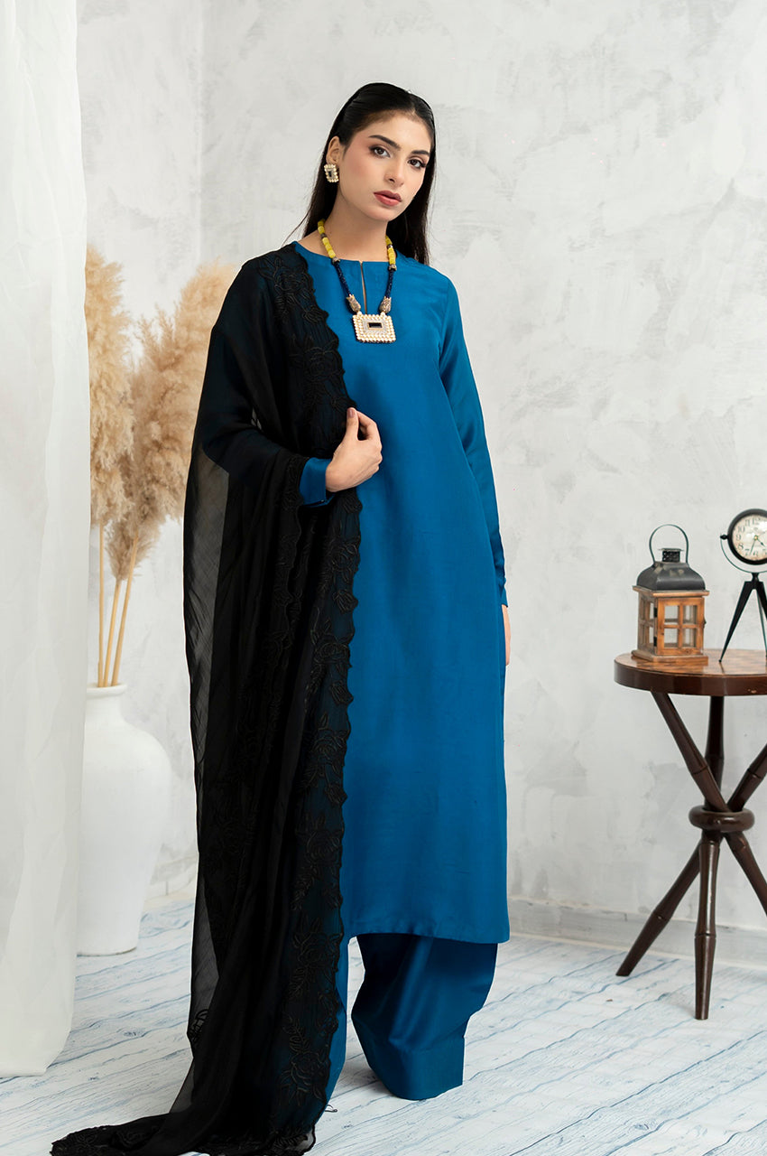 Liyaana From Nizka By Nida Rehan RTW Solids Pure Silk 2 Piece Suit Neelara - Festive Collection