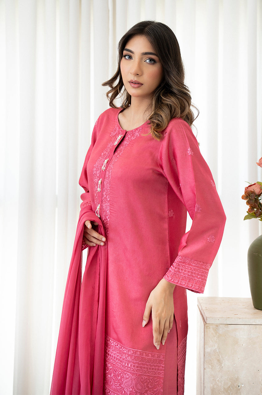Liyaana From Nizka By Nida Rehan RTW Embroidered Raw Silk 2 Piece Suit Clay Bloom - Festive Collection