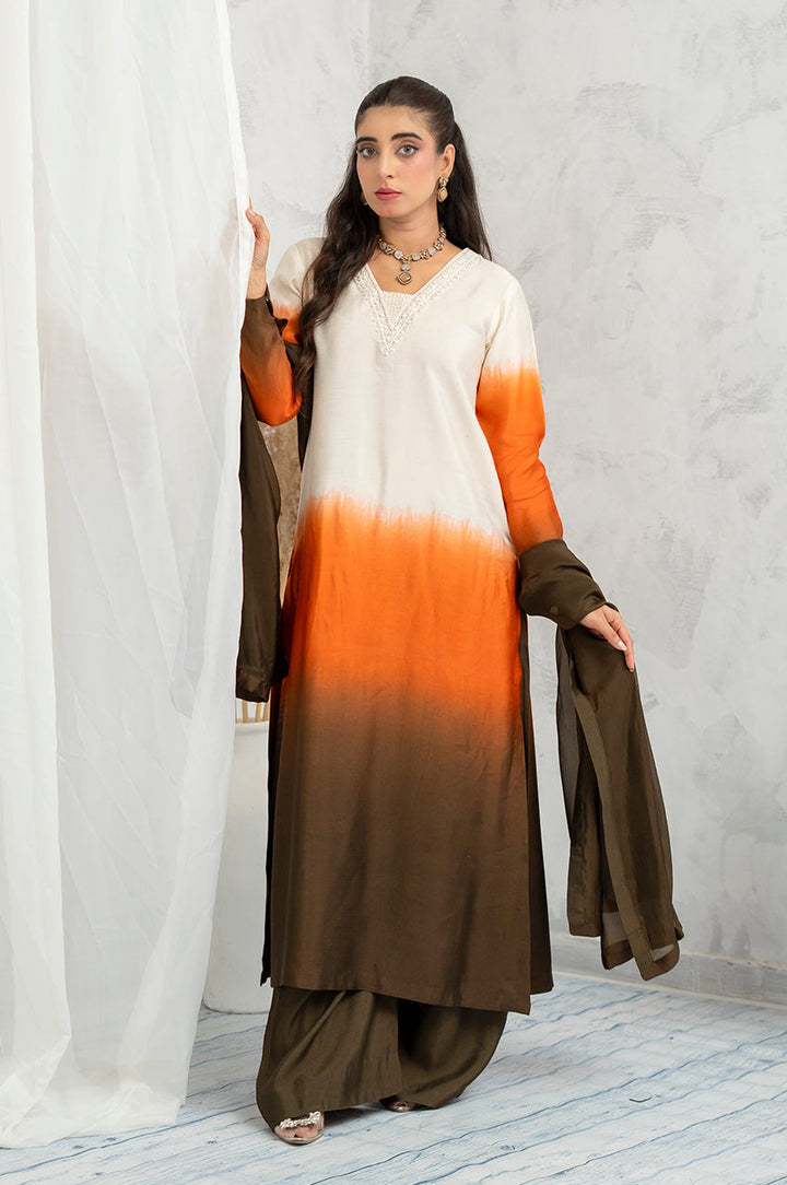 Liyaana From Nizka By Nida Rehan RTW Solids Silk Blend 2 Piece Suit Ember Dusk - Festive Collection